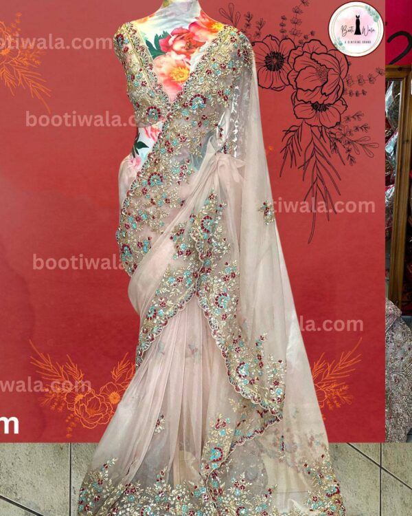 Sea Green Organza Silk Saree