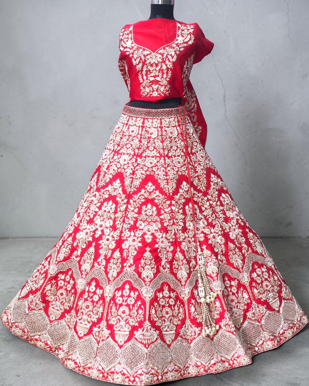 Red Silk Heavy Zari Embroidered Bridal Lehenga Choli Set with Net Dupatta