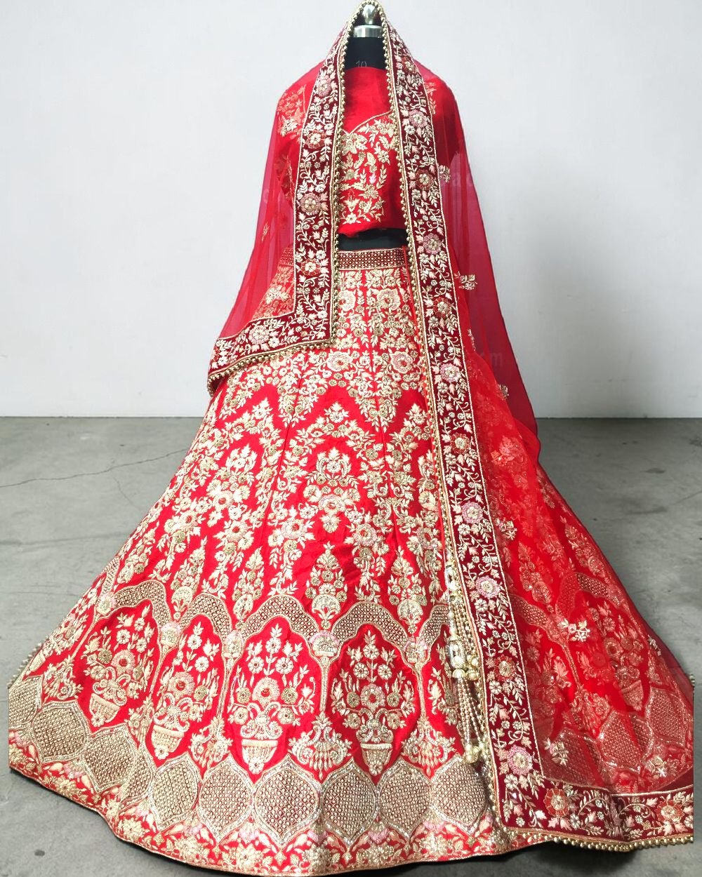 Red Silk Heavy Zari Embroidered Bridal Lehenga Choli Set with Net Dupatta