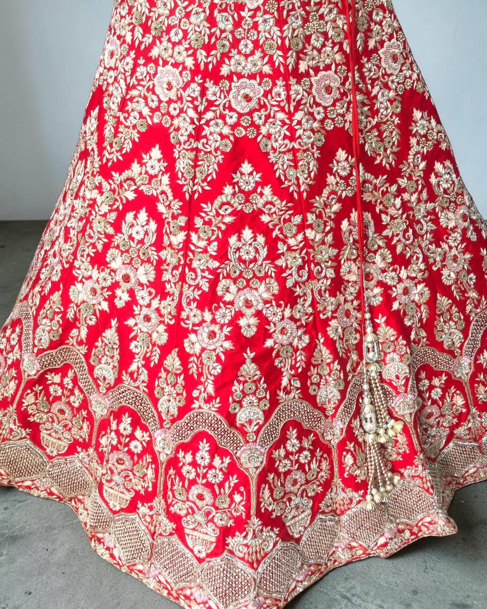 Red Silk Heavy Zari Embroidered Bridal Lehenga Choli Set with Net Dupatta