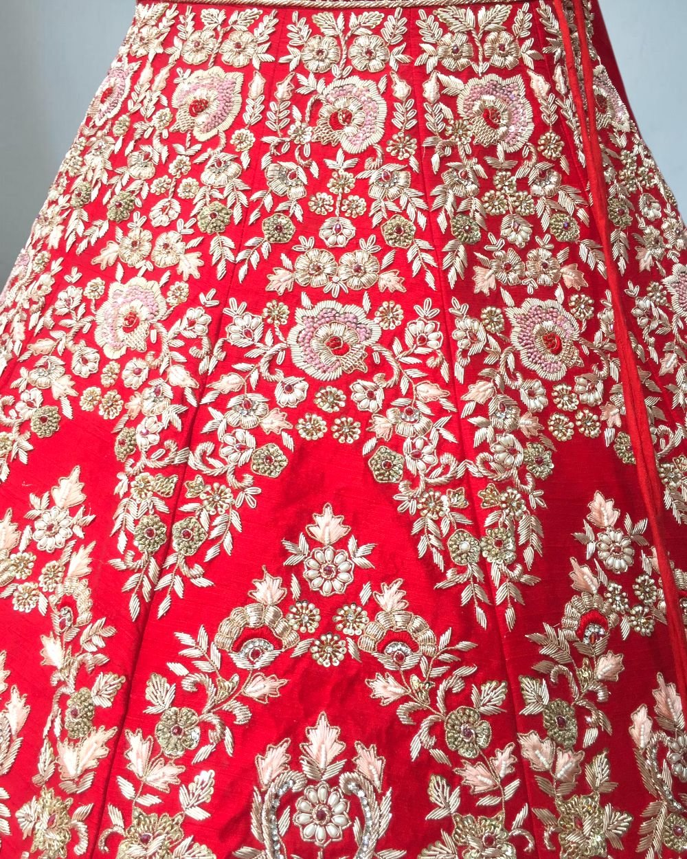 Red Silk Heavy Zari Embroidered Bridal Lehenga Choli Set with Net Dupatta