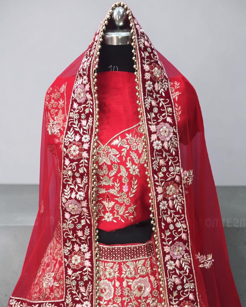 Red Silk Heavy Zari Embroidered Bridal Lehenga Choli Set with Net Dupatta