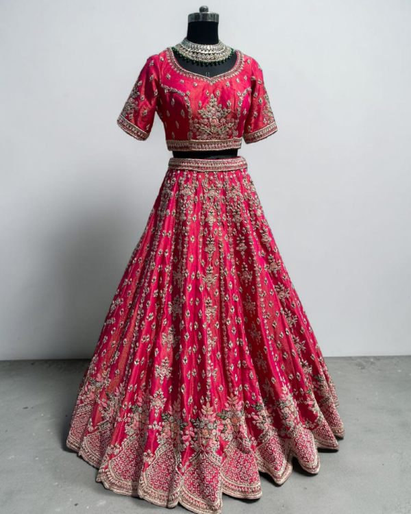 Red Silk Hand Crafted Bridal Lehenga Choli set