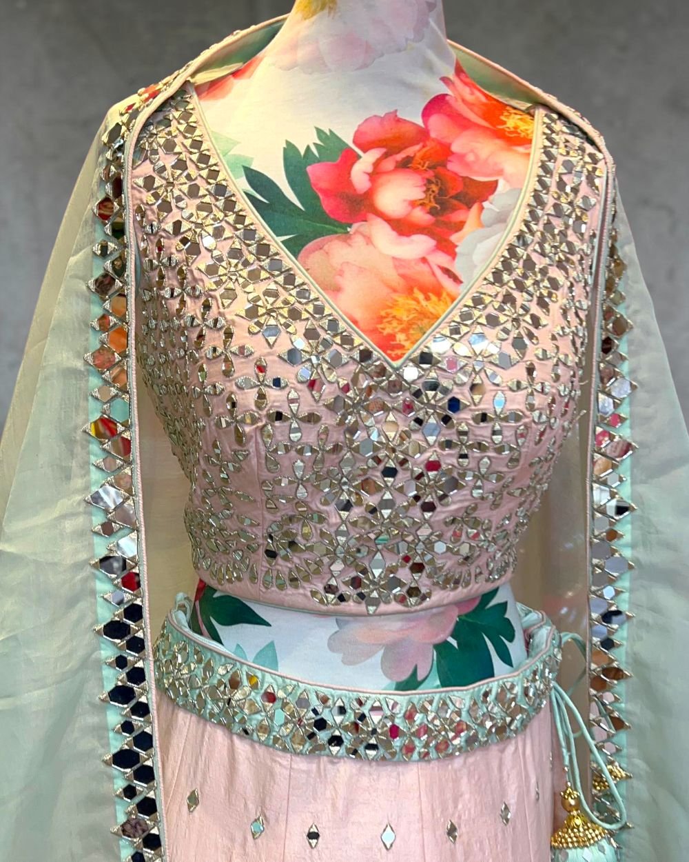 Mirror Design Silk Party Wear Lehenga Choli Set